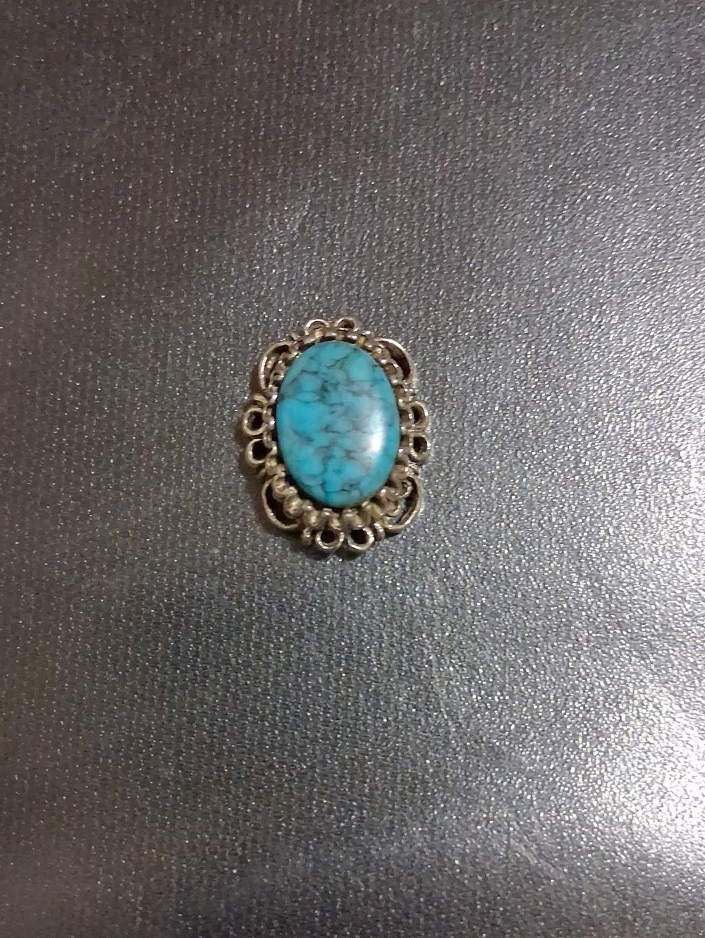 Turquoise Oval Stone Filigree Ring - Blue. Missing clasp. Use for pendant